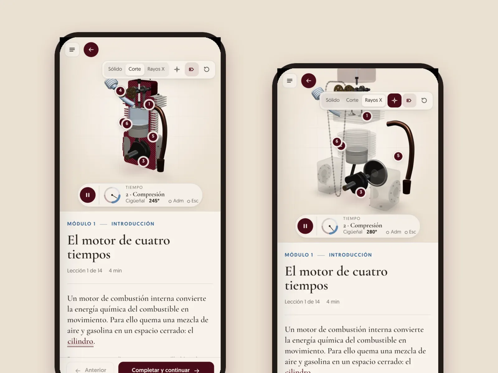 Motor de cuatro tiempos · Curso interactivo en 3D
