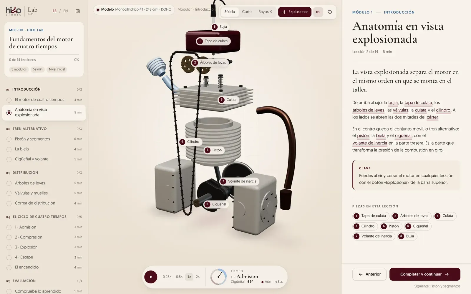 Motor de cuatro tiempos · Curso interactivo en 3D — imagen 2
