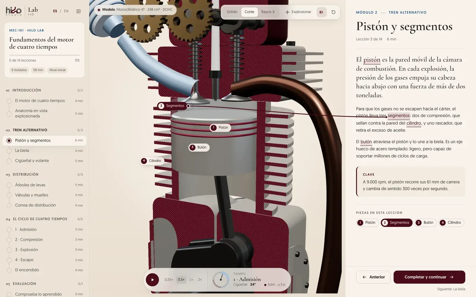 Motor de cuatro tiempos · Curso interactivo en 3D — imagen 4